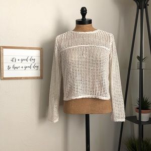 🍁White Zara Crochet Eyelet Long-Sleeve Crop Top